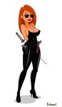 1girl breasts female_only fnbman gun halter_top high_heels holster katana kim_possible kimberly_ann_possible leggings redhead sunglasses sword weapon white_background
