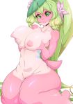  1girl big_breasts breasts curvy cute green_eyes green_hair hair long_hair nipples nude sitting slugbox 