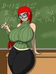 1girl bare_arms bespectacled big_breasts blue_eyes breasts chalk chalkboard classroom clothed female female_only female_teacher glasses huge_breasts indoors johnny_test long_hair long_red_hair massive_breasts red_hair redhead sleeveless solo_female standing susan_test teacher thick_thighs tomkat96