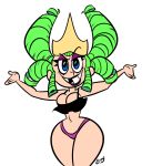 1girl big_breasts blue_eyes breasts cleavage crown gertrude_(i_hate_fairyland) green_hair i_hate_fairyland image_comics justindurden lipstick long_hair purple_panties queen queen_gertrude red_lipstick smile tank_top thong white_background