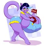  1girl 1girl 2016 absurd_res anthro big_breasts breasts cake cat catty_(undertale) cleavage clothed clothing erect_nipples feline food furry gyneceon high_res huge_breasts hyper hyper_breasts mammal nipple_bulge nipples slightly_chubby smile undertale video_games 