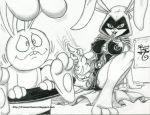  alec anthro breasts bunny_raven carrot crossover dickgirl food furry greyscale hat intersex lagomorph male mammal monochrome penis rabbit raven_(dc) rlg simple_background teen_titans vegetable white_background 