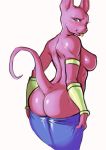  1girl 1girl anthro ass bedroom_eyes beerus blush clothed clothing crossgender deity dragon_ball dragon_ball_z feline furry half-closed_eyes looking_back mammal muscular nipples presenting presenting_hindquarters rhodesio seductive smile sweat tongue tongue_out topless undressing yellow_eyes 