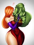 big_breasts breasts cleavage crossover disney dress ghostbusters jassycoco jessica_rabbit kissing slimer who_framed_roger_rabbit