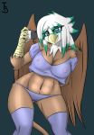  2016 anthro areola avian aviana_pierce breasts cameltoe cellphone cleavage clothed clothing evilymasterful fan_character furry gryphon john_sheppard legwear my_little_pony nipples panties phone selfpic stockings translucent transparent_clothing underwear wings 