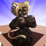  1girl 2016 abs anthro biceps big_breasts blush box breasts cat_tail devmgf_(artist) feline furry mammal muscular muscular_female navel nipples nude pubic_hair pussy smile tail 