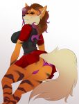 1girl anthro arcanine ass big_breasts breasts cameltoe clothing fangs furry kittentits looking_at_viewer nintendo pokemon smile stripes teeth tight_clothing video_games