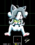 1_girl 1girl 2010s 2016 bottomless breasts byheydern female_only gameplay_mechanics legs_apart looking_at_viewer nipples pussy shirt_only shirt_up temmie temmie_(undertale) undertale undertale_(series)