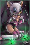  1girl anthro bat big_breasts breast_expansion breasts cleavage female female_only femsub fernando_faria_(artist) furry glowing_eyes green_eyes jewelry magic open_mouth rouge_the_bat shrunken_irises sonic_(series) sweat wings 