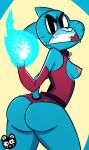  1girl angry anthro ass blue_fur breasts cartoon_network cat clothed clothing feline fire_hand fur furry kingraam mammal mature_female milf nicole_watterson nipples parent sideboob the_amazing_world_of_gumball 