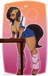  1girl 2016 anna_(kelnich) anthro areola arnachy big_breasts black_hair blush breasts clothing equine furry hair heart horse mammal miniskirt nipples pussy pussy_juice skirt sweat 