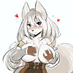  1girl anthro big_breasts blush breast_grab breasts canine clothed clothing furry gif hand_on_breast heart huge_breasts looking_at_viewer mammal simple_background sketch sollyz white_background 
