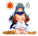  blue_eyes blue_hair blush breasts cape chunsoft circlet dissolving_clothes dragon_quest dragon_quest_iii elbow_gloves enix flowing_dress gloves long_hair nipples open_mouth panties sage sage_(dq3) surprise surprised underwear wardrobe_malfunction water wet wet_clothes wet_panties white_background 