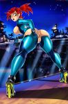  anus ass bent_over big_ass big_breasts bloo bodysuit breasts brown_eyes deathsinner77 edit erect_nipples foster&#039;s_home_for_imaginary_friends frankie_foster high_heels looking_back metroid nintendo nipples pussy red_hair shadman surprised zero_suit 