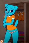  1girl anthro bite biting_finger blue_fur breasts cartoon_network cat clothed clothing dress feline finger_in_mouth fur furboz furry looking_at_viewer mammal mature_female milf naughty nicole_watterson panties parent red_nose tattoo the_amazing_world_of_gumball underwear whiskers 