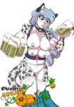  1girl 1girl 2016 alcohol alpha_channel anthro areola beer beverage big_breasts breasts clitoral_hood erect_nipples feline furry leopard mammal multi_breast multi_nipple nipples pussy snow_leopard wardrobe_malfunction yawg 
