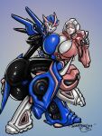 2_girls arcee armor big_breasts blue_eyes gigantic_ass helmet hugging robot robot_girl time_paradox transformers xxxbattery