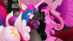  1girl 2016 animal_genitalia animal_penis anthro areola black_balls black_penis blush breasts cutie_mark equine equine_penis fan_character friendship_is_magic furry horn logic_loop male male/female mammal medial_ring my_little_pony nipples nude oral penis princess_cadance princess_celestia pussy testicles unicorn winged_unicorn wings zolombo 
