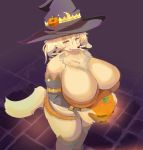  1girl 1girl anthro big_breasts blonde_hair breasts canine cleavage clothed clothing cosplay furry hair halloween holidays huge_breasts kemono kyuuri magic_user mammal skimpy witch 