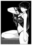  1girl big_breasts black_hair breasts komi-san_wa_komyushou_desu komi_shouko lingerie long_hair monochrome panties underwear 