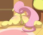  1girl 1girl anus ass cutie_mark equine fluttershy_(mlp) friendship_is_magic fur furry furry_only hair horse hyper lying_down mammal my_little_pony nude pink_hair pony pussy pussy trembling wings yellow_fur 