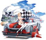  1girl 1girl 1girl alternative_costume azur_lane bangs bare_shoulders big_breasts black_gloves blonde breasts car checkered checkered_flag cleavage company_name enka_(bcat) erect_nipples expression_chart female_only flag gloves ground_vehicle high_resolution holding holding_flag large_nipples logo long_hair looking_at_viewer motor_vehicle nipples nude nude_filter prince_of_wales_(azur_lane) prince_of_wales_(the_laureate&#039;s_victory_lap)_(azur_lane) race_queen red_eyes sitting skin_tight smile stockings third-party_edit transparent_background vehicle white_legwear 