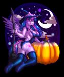  1girl 2016 anthro anthrofied ass boots breasts broom cleavage clothed clothing cutie_mark equine eyelashes feathered_wings feathers food footwear friendship_is_magic fruit furry hair halloween hat high_res holding_object holidays horn long_hair looking_at_viewer mammal mrfatcakes my_little_pony open_mouth pumpkin purple_feathers teeth tongue twilight_sparkle winged_unicorn wings witch_hat 
