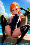 1girl ai_generated ben_10 black_one-piece_swimsuit black_swimsuit cameltoe cartoon_network edit female_focus female_only flat_chested green_eyes gwen_tennyson latex latex_gloves latex_leotard latex_stockings latex_swimsuit leaking_cum little_girl loli one-piece_swimsuit orange_hair pool pussy_juice renanga short_hair small_breasts solo_female spread_legs stable_diffusion swimming_pool swimsuit turtleneck young young_girl younger younger_female