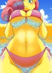  1girl 2016 anthro anthrofied bikini blush breasts cameltoe clothing cloud equine fluttershy_(mlp) friendship_is_magic furry hair high_res looking_at_viewer low-angle_view mammal my_little_pony navel outside pegasus swimsuit the-unicorn-lord underboob wings 