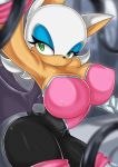  1girl anthro armpits bat breasts cleavage clothed clothing female female_only fenrox_(artist) furry green_eyes half-closed_eyes huge_breasts mammal membranous_wings pose rouge_the_bat seductive sega sonic_(series) sonic_*(series) tight_clothing wings 