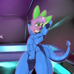  1girl 2016 anthro bulge clothing dragon friendship_is_magic furry girly heart heart-shaped_pupils male metroid my_little_pony nintendo saurian_(artist) smile spike_(mlp) tight_clothing video_games zero_suit 