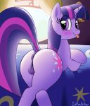  1girl ass bed bedroom blush cutie_mark female female_only female_unicorn friendship_is_magic indoors looking_at_viewer my_little_pony nude pony pussy solo standing tail tongue_out twilight_sparkle twilight_sparkle_(mlp) unicorn 