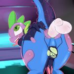  2016 anal anal_penetration anthro anus ass clothing dragon duo erection friendship_is_magic furry girly heart heart-shaped_pupils male male/male metroid my_little_pony nintendo penetration penis saurian_(artist) sex smile spike_(mlp) testicles torn_clothing video_games zero_suit 