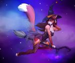  1girl 1girl anthro armpits broom cat clothed clothing eura feline furry halloween hat holidays looking_at_viewer magic_user mammal pussy skimpy witch 