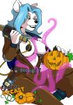 1girl 1girl 2016 alpha_channel anthro big_breasts blue_hair breasts canine consentacles erect_nipples fur furry ghostbusters green_eyes hair halloween holidays mammal nipples tentacle white_fur yawg 