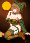 alternate_version_available artist_name big_breasts breasts broom chara chara_(undertale) cleavage cosplay glowing_eyes halloween moon scrambles-sama undertale undertale_(series) witch witch_costume witch_hat