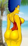  ass blue_hair breasts erect_nipples evilweazel_(artist) marge_simpson swimsuit the_simpsons thighs yellow_skin 
