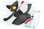  ! 1girl 2016 anthro ass black_fur blush breasts cactuscacti cat duo feline fur furry ghost google halloween holidays licking mammal momo_(google) nude open_mouth pussy raised_tail simple_background spirit tongue tongue_out video_games white_background yellow_eyes 