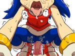  1boy 1girl bare_shoulders boots crossdressing cum dress footwear furry gloves heart japanese_text masturbation open_mouth orgasm penis sega sex sonic_the_hedgehog sweat text tongue tongue_out zenmigawa 