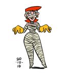  1girl cosplay dexter&#039;s_laboratory dexter&#039;s_mom earrings gloves halloween lhk mummy orange_hair wide_hips 