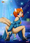  1girl anal_insertion bbmbbf blue_eyes dildo dildo_in_ass dildo_in_vagina double_insertion dust:_an_elysian_tail female_only fur34 fur34* furry ginger_(elysian_tail) masturbation orange_hair palcomix solo_female squatting toying_self vaginal_insertion 