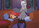  1girl 1girl 2016 anthro bat_pony beverage breasts cleavage clothed clothing coffee cup fan_character furry my_little_pony nude raining replica_(artist) 