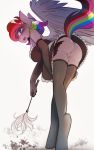  1girl 1girl anthro ass blue_eyes blush caught clothed clothing equine fan_character friendship_is_magic furry hair looking_at_viewer looking_down maid_uniform mammal multicolored_hair my_little_pony open_mouth pegasus pussy raised_eyebrows tongue uniform upskirt wide_eyed wings zero-sum 