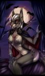  1girl 1girl anthro areola breasts cape clothing fangs feline furry looking_at_viewer mammal nipples smile teeth unistaart 