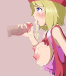  big_breasts breasts cry crying cum cum_in_mouth cum_on_breasts fellatio handjob open_mouth oral pokemon pokemon_xy serena tongue tongue_out 