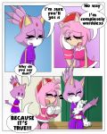  1girl amy_rose anthro blaze_the_cat breasts cat clothed clothing comic dialogue duo english_text feline fur furry gloves green_eyes hair headband hedgehog mammal open_mouth pink_fur pink_hair purple_fur sandunky sega text video_games yellow_eyes 