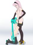  2girls aqua_hair bar_censor boots breasts censored elbow_gloves facefuck fellatio futa_with_futa futanari futanari_on_futanari futanari_with_futanari gloves hairband hand_on_another&#039;s_head hand_on_head hatsune_miku high_heels kneel kneeling long_hair megurine_luka miku_hatsune multiple_girls navel nipples nude o-minato on_knees open_mouth oral penis pink_hair precum thigh_boots thighhighs twin_tails very_long_hair vocaloid 