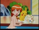  alternate_hair_style alternate_hairstyle anime ass ass_crack bare_back bath breasts butt_crack edit female hair hair_down human indoors kasumi_(pokemon) long_hair looking_back misty nude open_mouth pikachu pokecatt pokemon pokemon_(anime) pool sitting soap_suds standing teen togepi trio water 