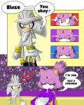  1girl anthro blaze_the_cat breasts cat clothed clothing comic dialogue duo english_text feline fur furry gloves hedgehog male mammal nude purple_fur sandunky sega silver_the_hedgehog simple_background sport text video_games volleyball yellow_eyes 