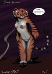  1_female 1_girl 1girl 4_toes anthro areola armpits breasts comic dreamworks erect_nipples feline female female_anthro fur furry high_res kung_fu_panda mammal master_tigress nipples nude private_lesson pussy sabrotiger solo speech_bubble standing tiger 